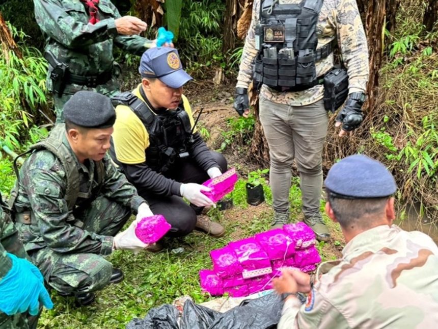 approximately 15kg of crystal meth (Ya ice) in a forested area hidden under banana leaves